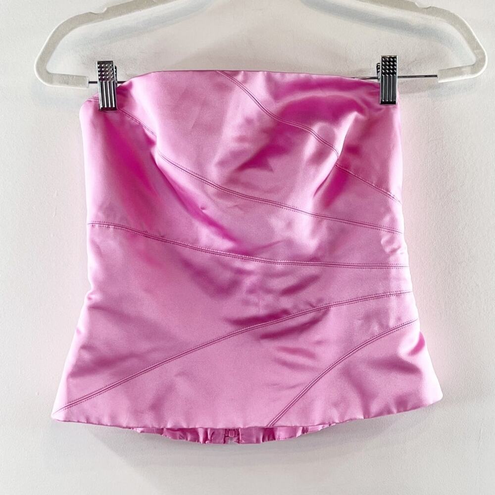 After Six Satin Strapless Crop Corset Bustier Top Pink 10